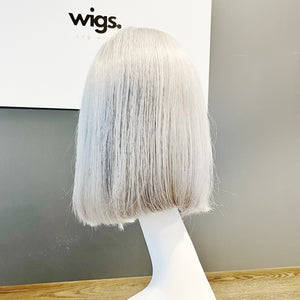 Colored Human Hair Wig – Natural Straight Bob Silver Grey, Shoulder-Length - cngwigs