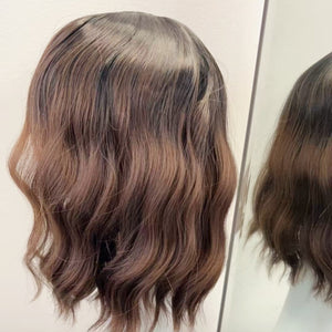 Synthetic Wig - Wavy Dark Brown with Bang, Shoulder-Length - cngwigs