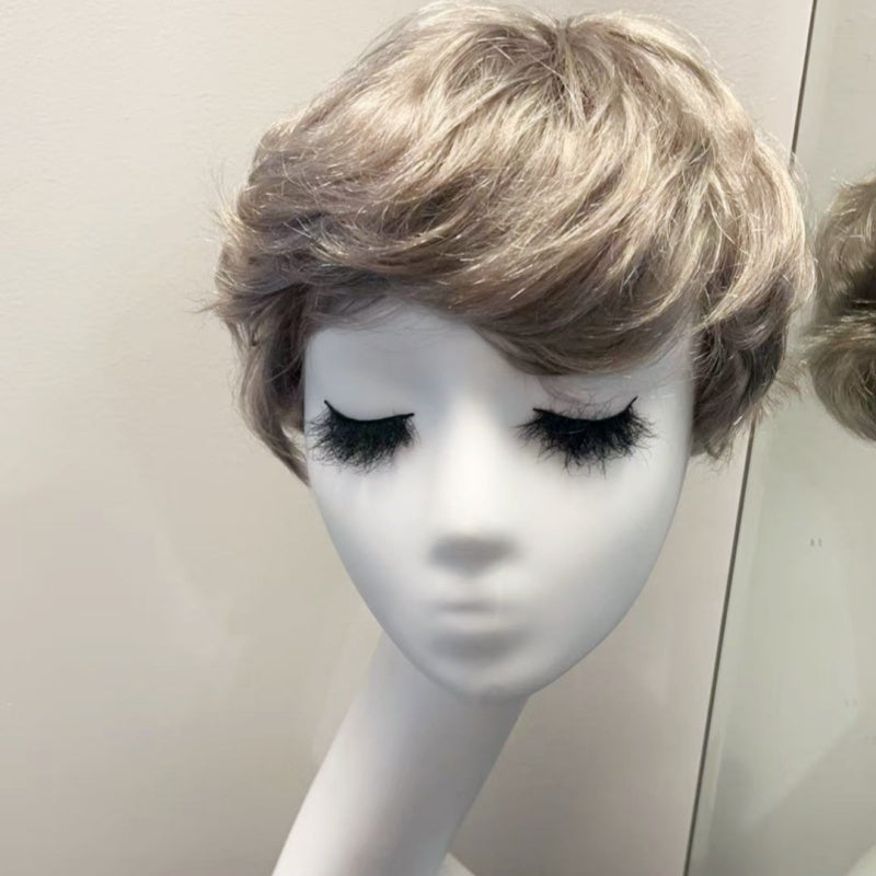 Colored Human Hair Wig – Wavy Silver Grey, Short - cngwigs