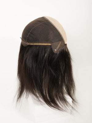 Human Hair Topper – Natrual Straight Deep Brown with Fringe, Long - cngwigs