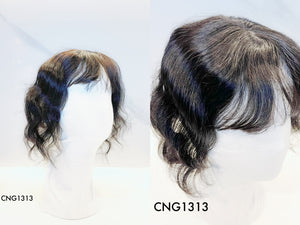 Human Hair Topper - Wavy Black with Fringe, Short - cngwigs