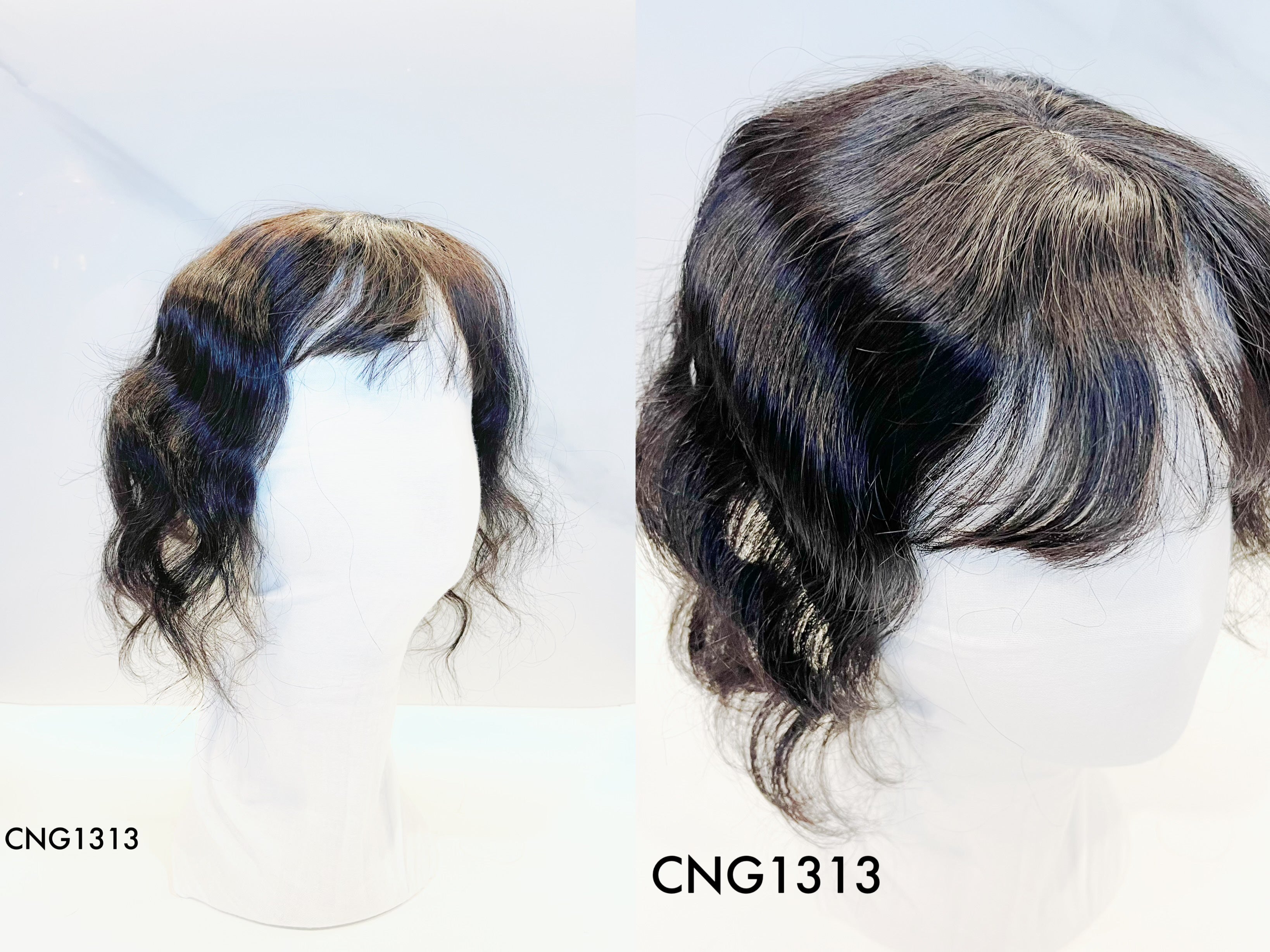 Human Hair Topper - Wavy Black with Fringe, Short - cngwigs