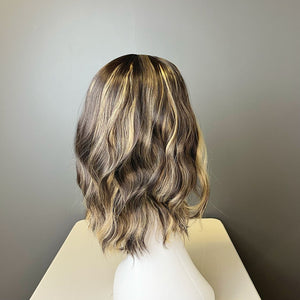 Synthetic Wig - Wavy Dark Brown with Blonde Highlights, Shoulder-Length - cngwigs