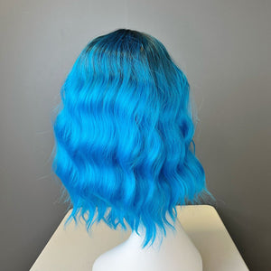 Synthetic Wig - Wavy Black to Blue Gradient, Shoulder-Length - cngwigs