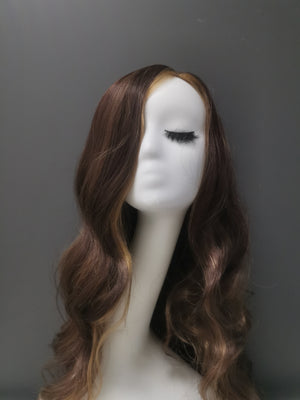 Synthetic Wig - Wavy Dark Brown with Blonde Highlights, Long - cngwigs