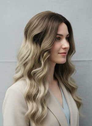 Synthetic Wig - Wavy Dark Brown to Blonde Gradient, Long - cngwigs