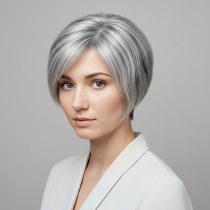 Human Hair Topper – Natrual Straight Grey, Short - cngwigs