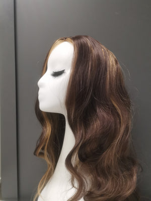 Synthetic Wig - Wavy Dark Brown with Blonde Highlights, Long - cngwigs