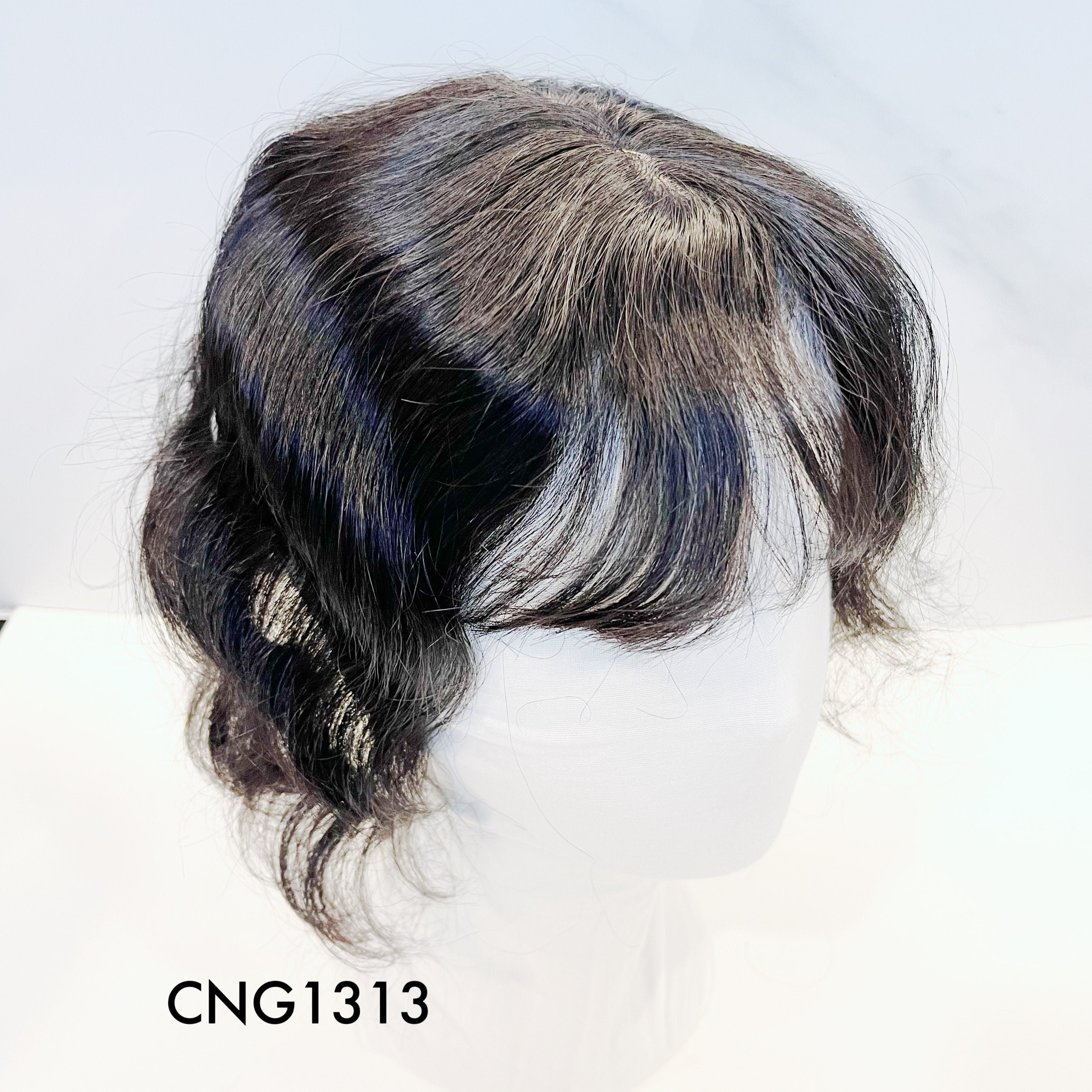 Human Hair Topper - Wavy Black with Fringe, Short - cngwigs