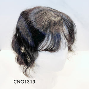 Human Hair Topper - Wavy Black with Fringe, Short - cngwigs