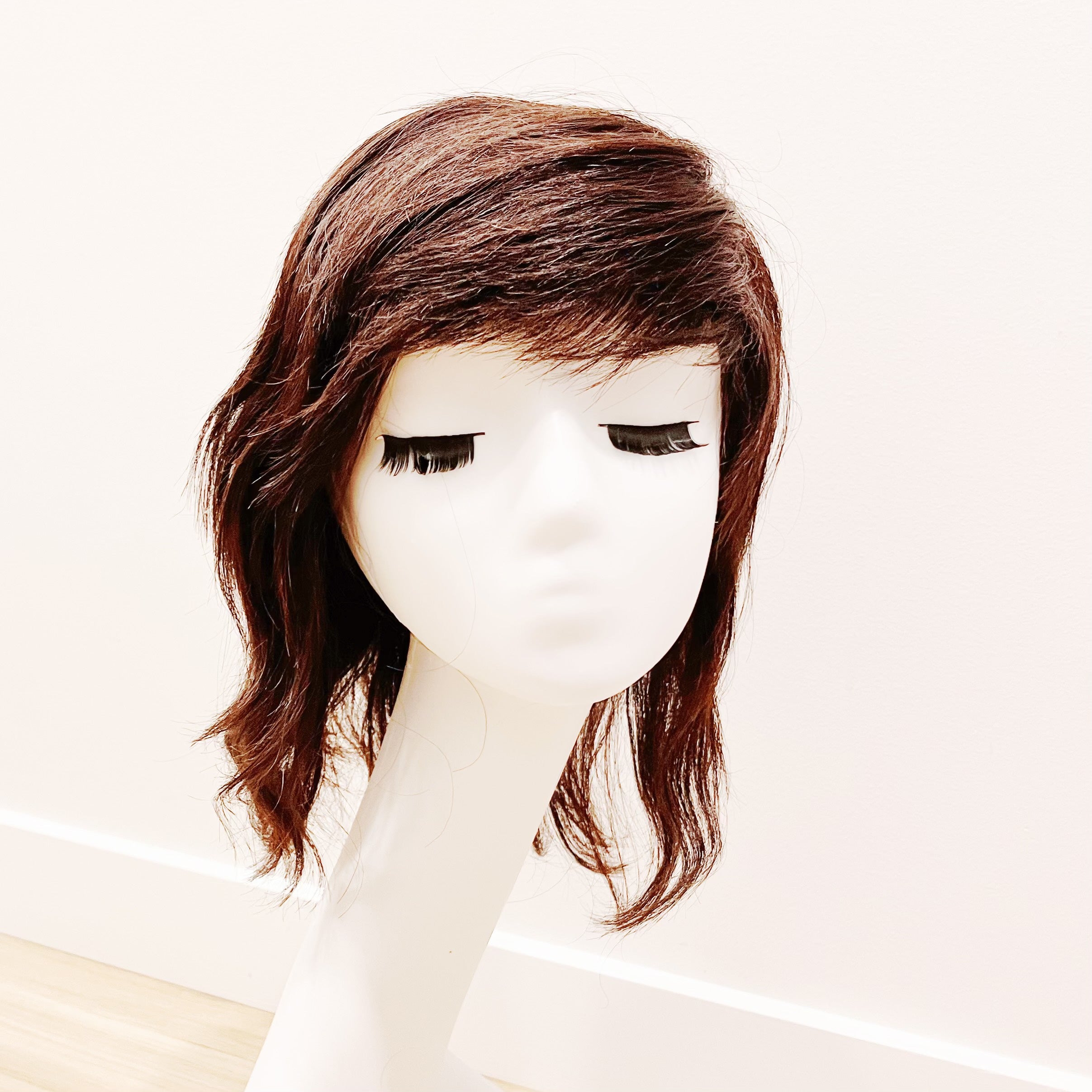 Real Human Hair Wig  – Natural Curl Dark Brown, Shoulder-Length - cngwigs