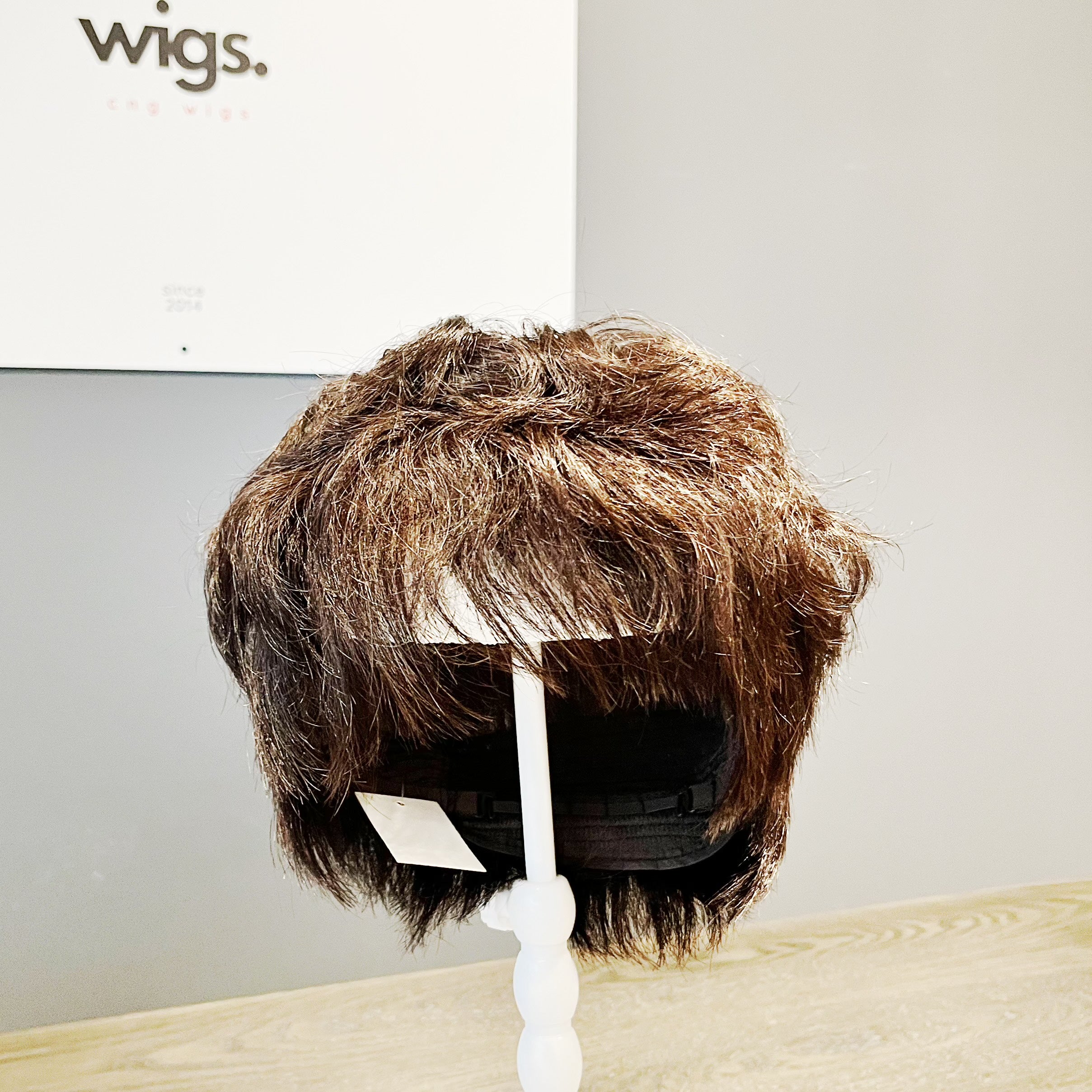 Real Human Hair Wig – Wavy Drak Brown with Bang, Short - cngwigs