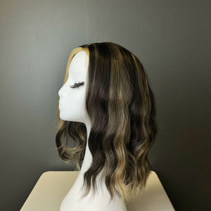 Synthetic Wig - Wavy Dark Brown with Blonde Highlights, Shoulder-Length - cngwigs