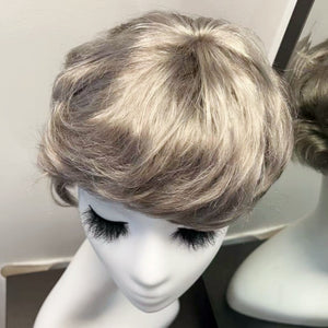 Colored Human Hair Wig – Wavy Silver Grey, Short - cngwigs