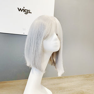 Colored Human Hair Wig – Natural Straight Bob Silver Grey, Shoulder-Length - cngwigs