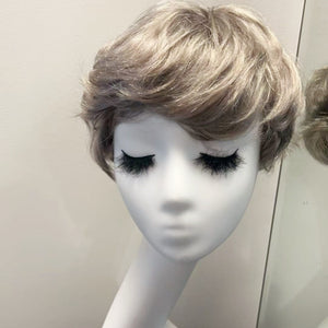 Colored Human Hair Wig – Wavy Silver Grey, Short - cngwigs