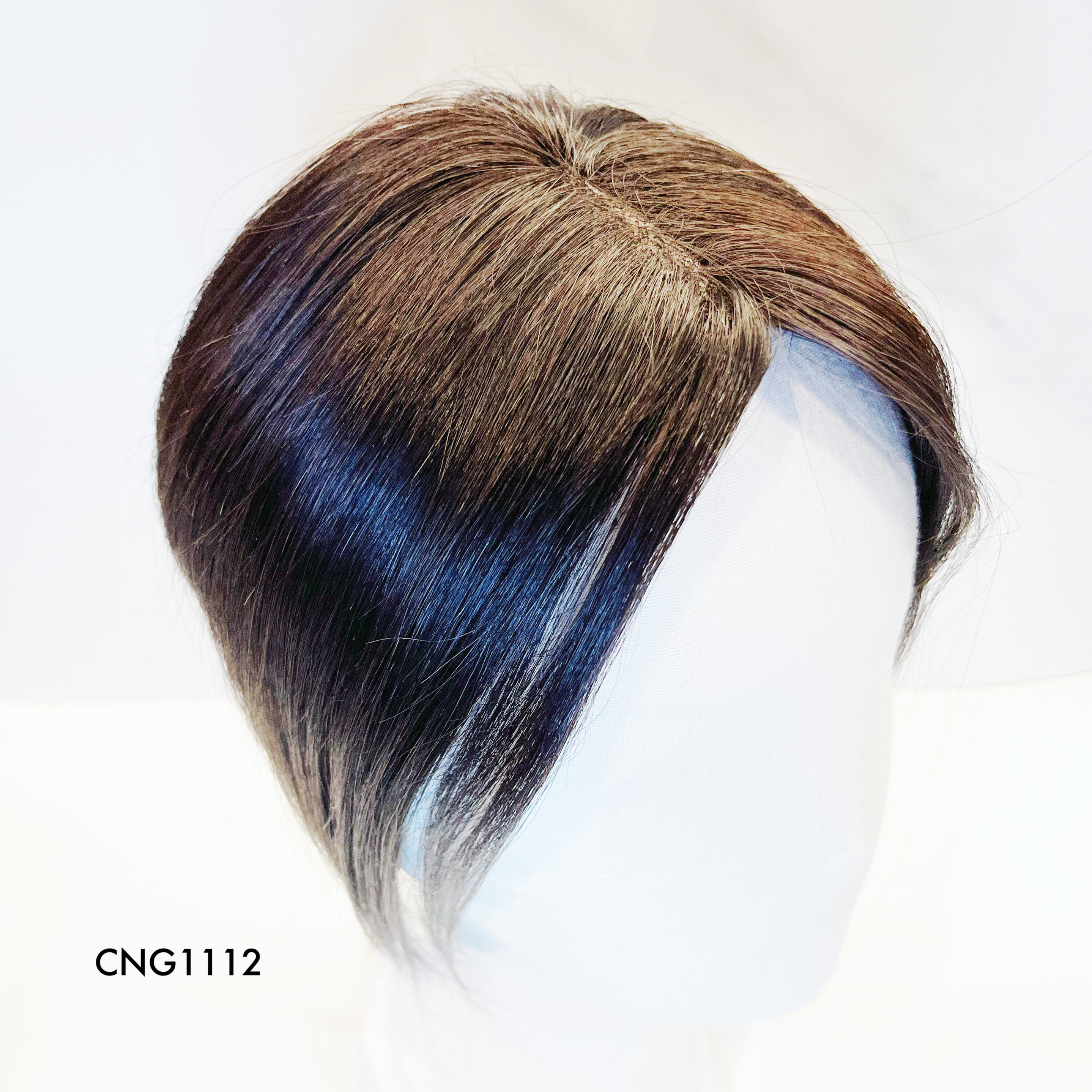 Human Hair Topper – Natural Straight Side-Part Dark Brown, Short - cngwigs