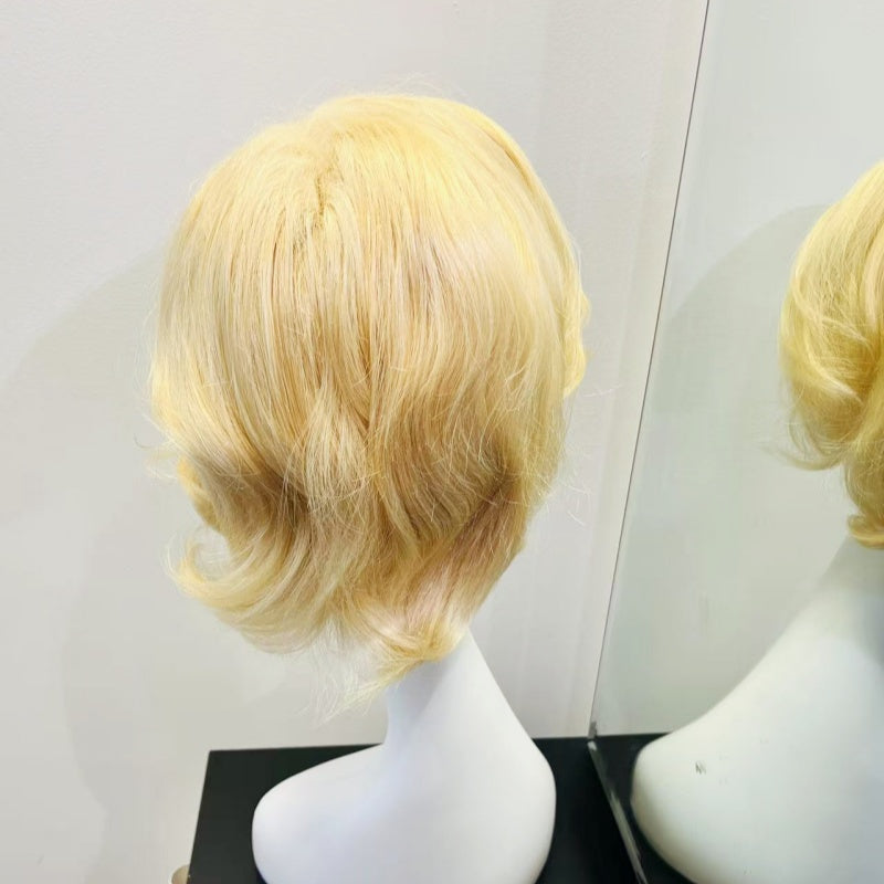 Colored Human Hair Wig – Wavy Blonde, Short - cngwigs