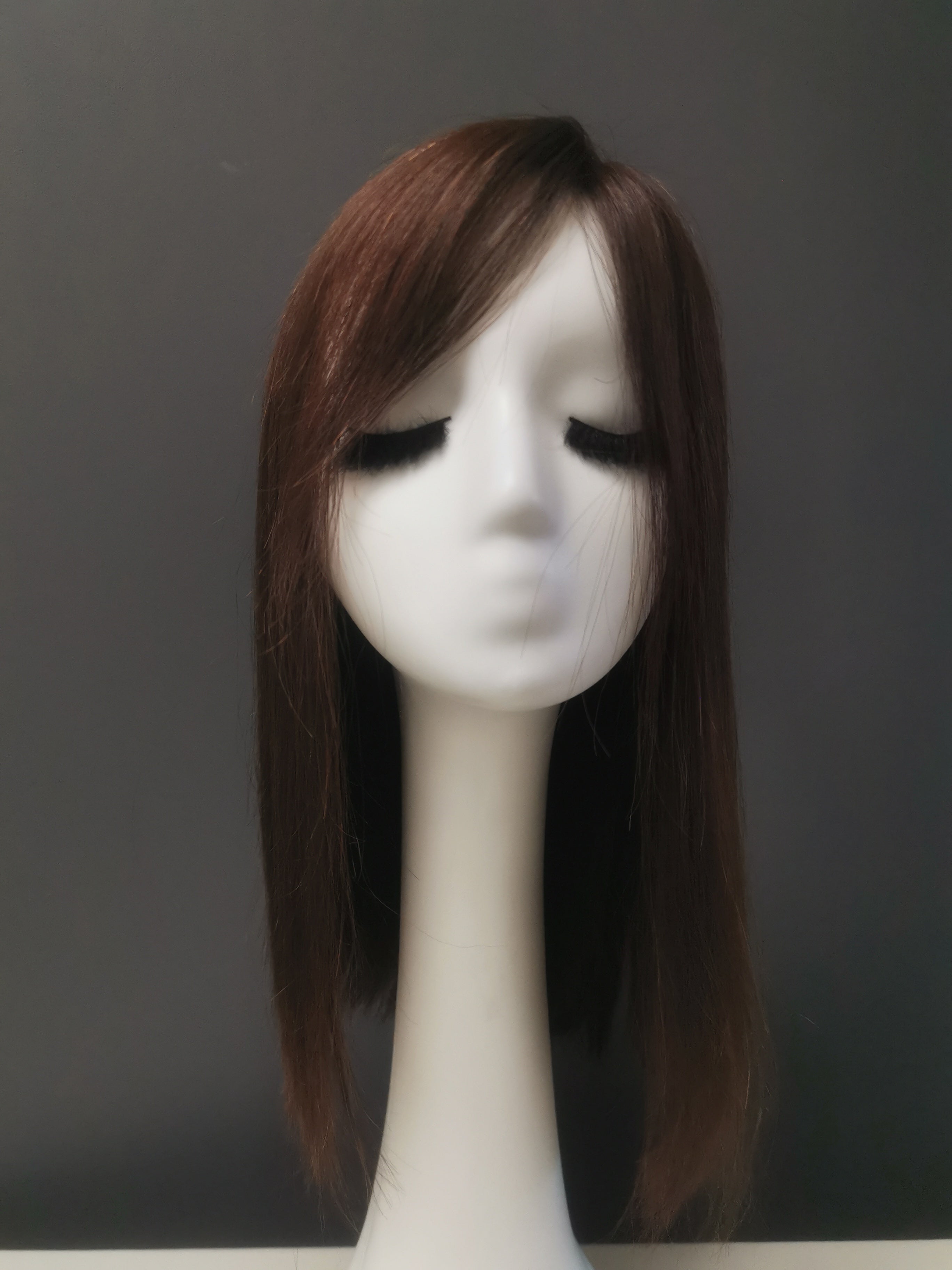 Human Hair Topper – Natrual Straight Deep Brown with Fringe, Long - cngwigs