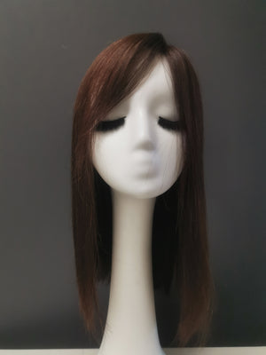 Human Hair Topper – Natrual Straight Deep Brown with Fringe, Long - cngwigs
