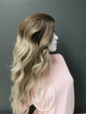 Synthetic Wig - Wavy Dark Brown to Blonde Gradient, Long - cngwigs