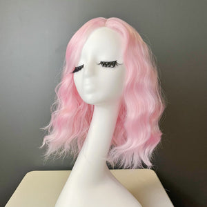 Synthetic Wig - Wavy Pink, Shoulder-Length - cngwigs