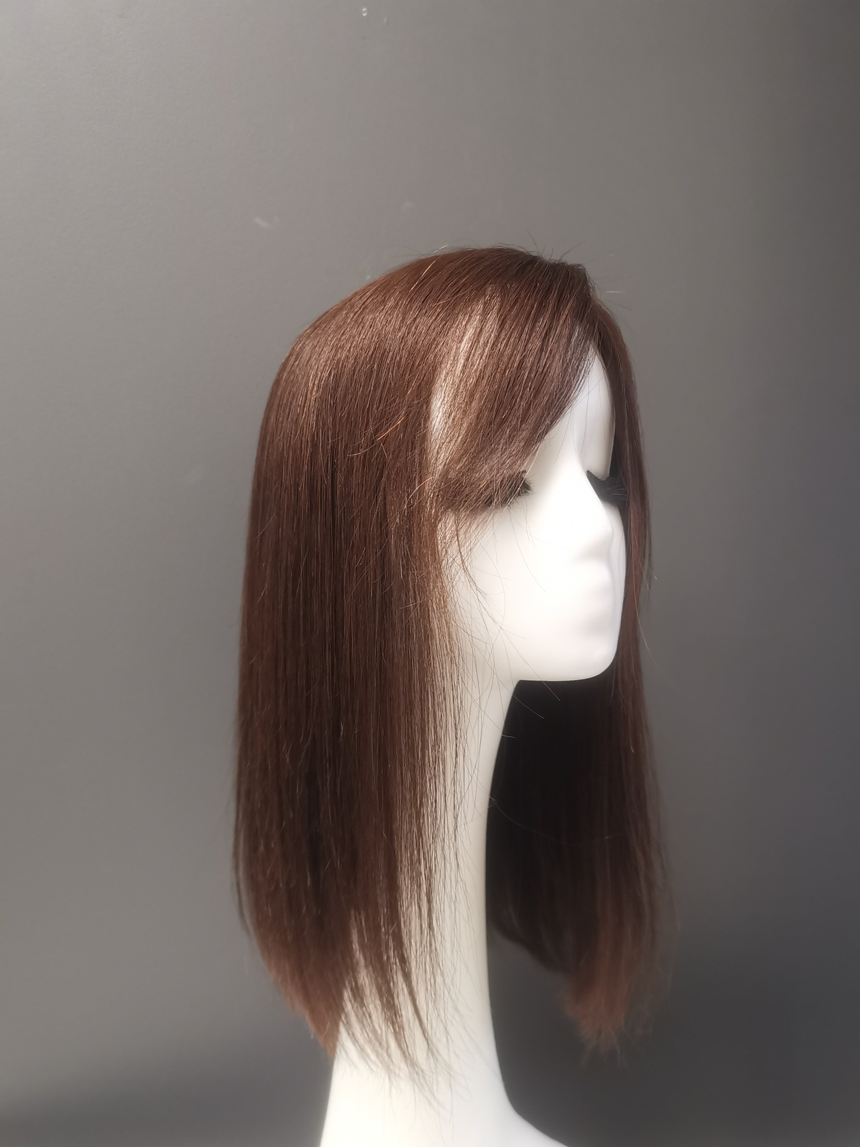 Human Hair Topper – Natrual Straight Deep Brown with Fringe, Long - cngwigs
