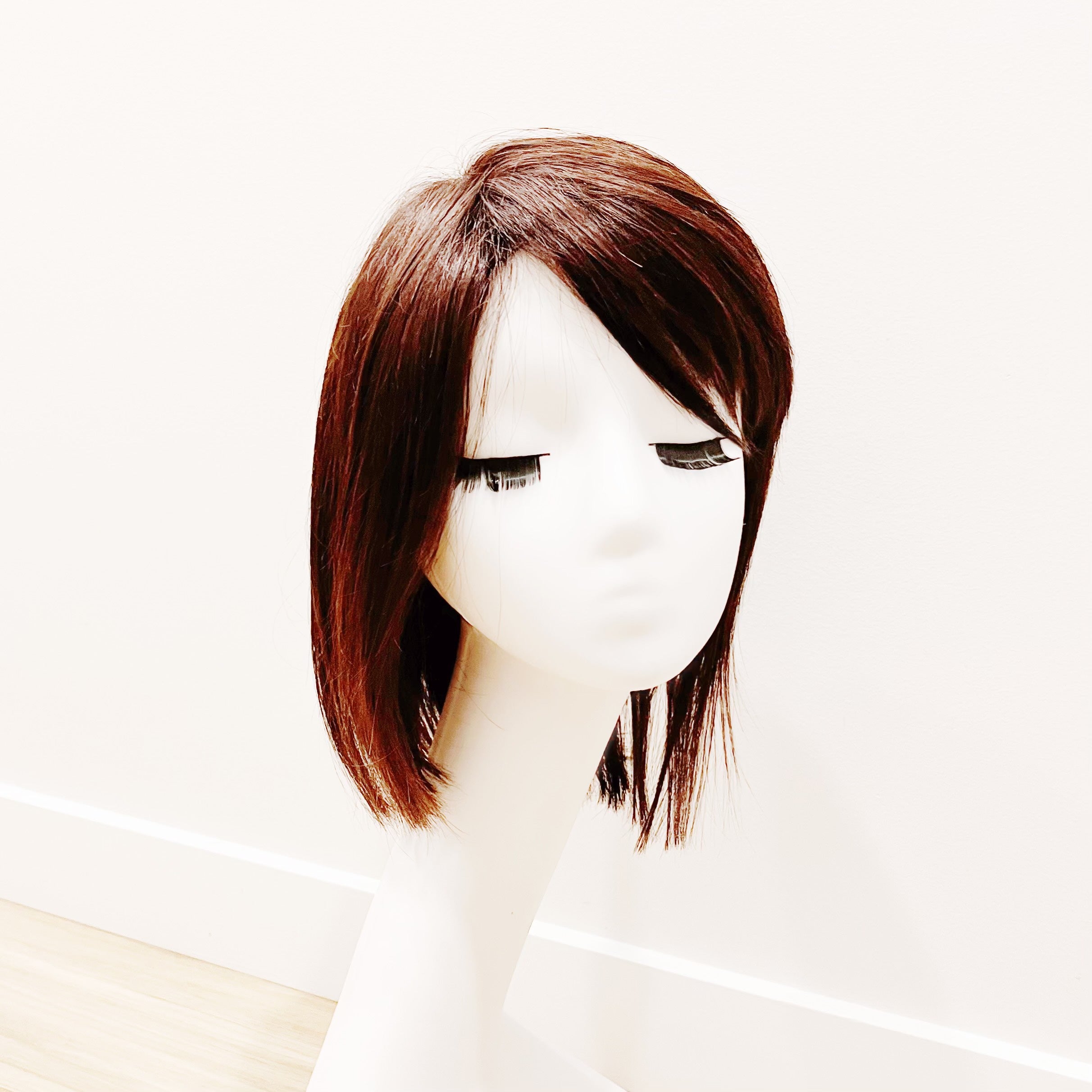 Real Human Hair Wig – Natural Straight Dark Brown, Shoulder-Length - cngwigs