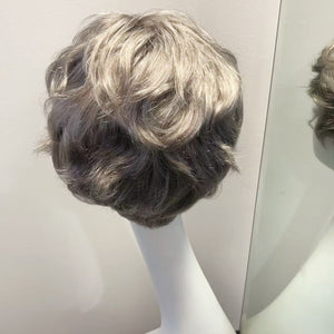 Colored Human Hair Wig – Wavy Silver Grey, Short - cngwigs