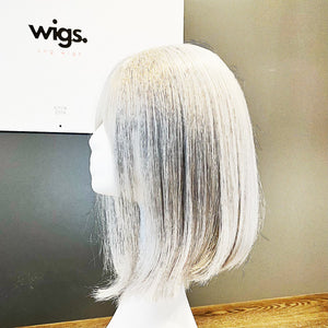 Colored Human Hair Wig – Natural Straight Bob Silver Grey, Shoulder-Length - cngwigs