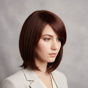 Real Human Hair Wig – Natural Straight Dark Brown, Shoulder-Length - cngwigs