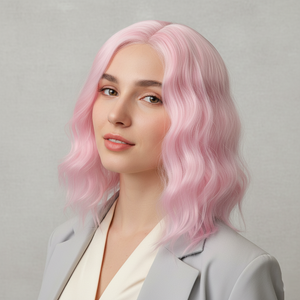 Synthetic Wig - Wavy Pink, Shoulder-Length - cngwigs