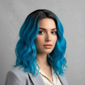 Synthetic Wig - Wavy Black to Blue Gradient, Shoulder-Length - cngwigs