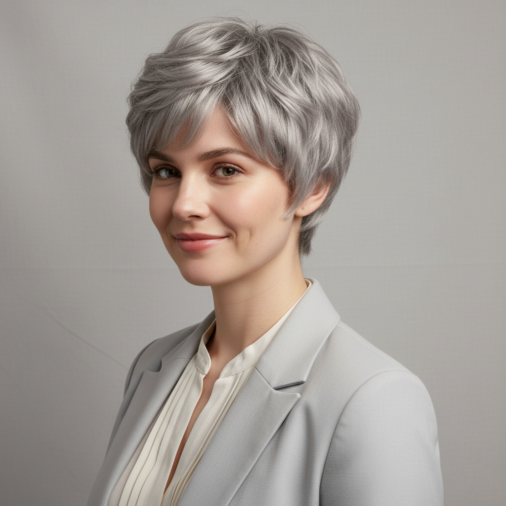 Colored Human Hair Wig – Wavy Silver Grey, Short - cngwigs