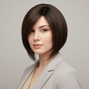 Human Hair Topper – Natural Straight Side-Part Dark Brown, Short - cngwigs