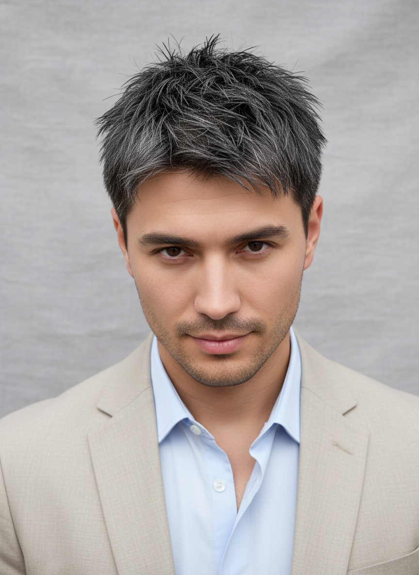 Man's Wig - Grey-Black Topper, Short - cngwigs
