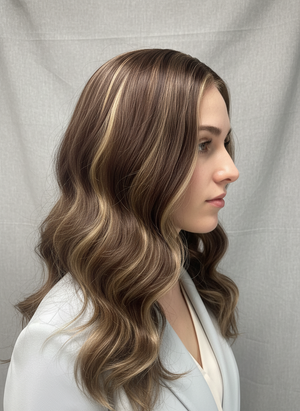Synthetic Wig - Wavy Dark Brown with Blonde Highlights, Long - cngwigs