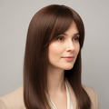 Human Hair Topper – Natrual Straight Deep Brown with Fringe, Long - cngwigs