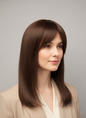 Human Hair Topper – Natrual Straight Deep Brown with Fringe, Long - cngwigs